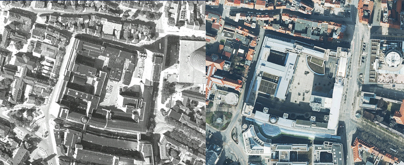 Luftbild 1987 zu 2020; Quelle: Stadt Jena